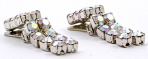 Silver Tone White Aurora Borealis Drop Clip On Earrings circa 1960s